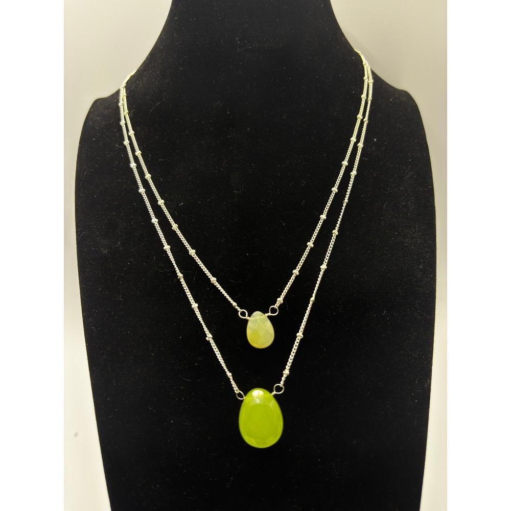 Sonoma Layered Necklace Womens Green Genuine Stone Silver Tone Satellite Chain